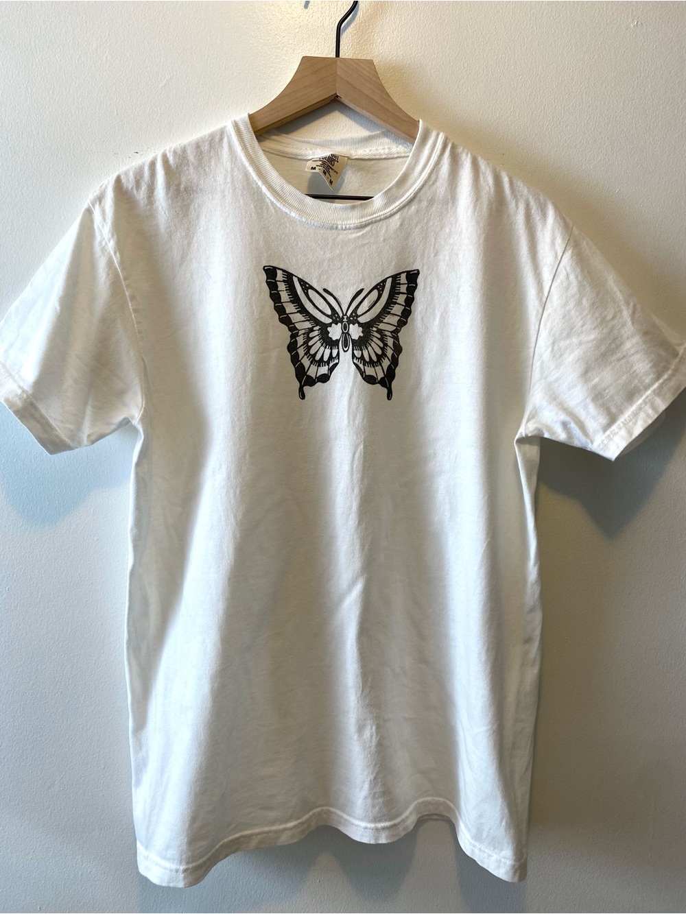 Hand Printed Butterfly Tee // Comfort Colors Size Medium Unisex